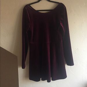 Bethany Mota burgundy velvet skater swing dress
